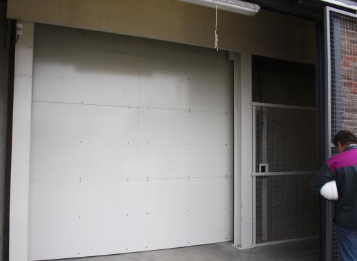 Nordon - Nancy - France - Industrial radiography bunker door. 3,0m x ht 3,0m ; Lead 64mm ; Weight 10t.
